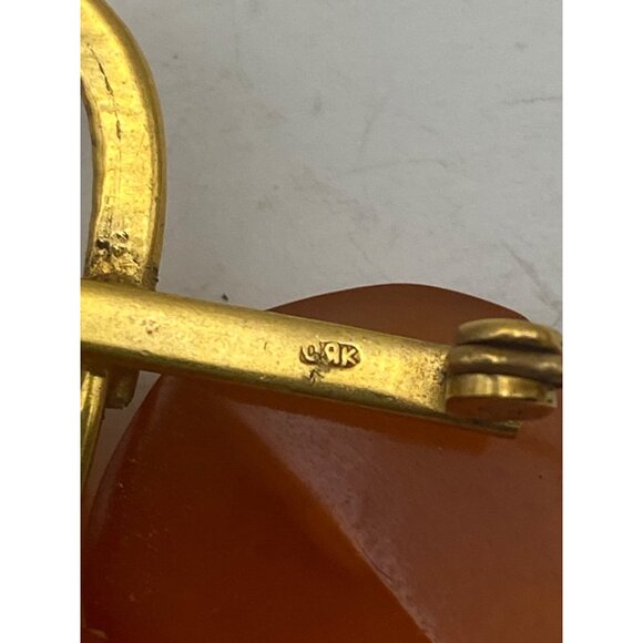 Baltic Amber Leaf Brooch Mid Century Gold Plate Vintage Hand Carved 4.68g 1.75" - Picture 10 of 13